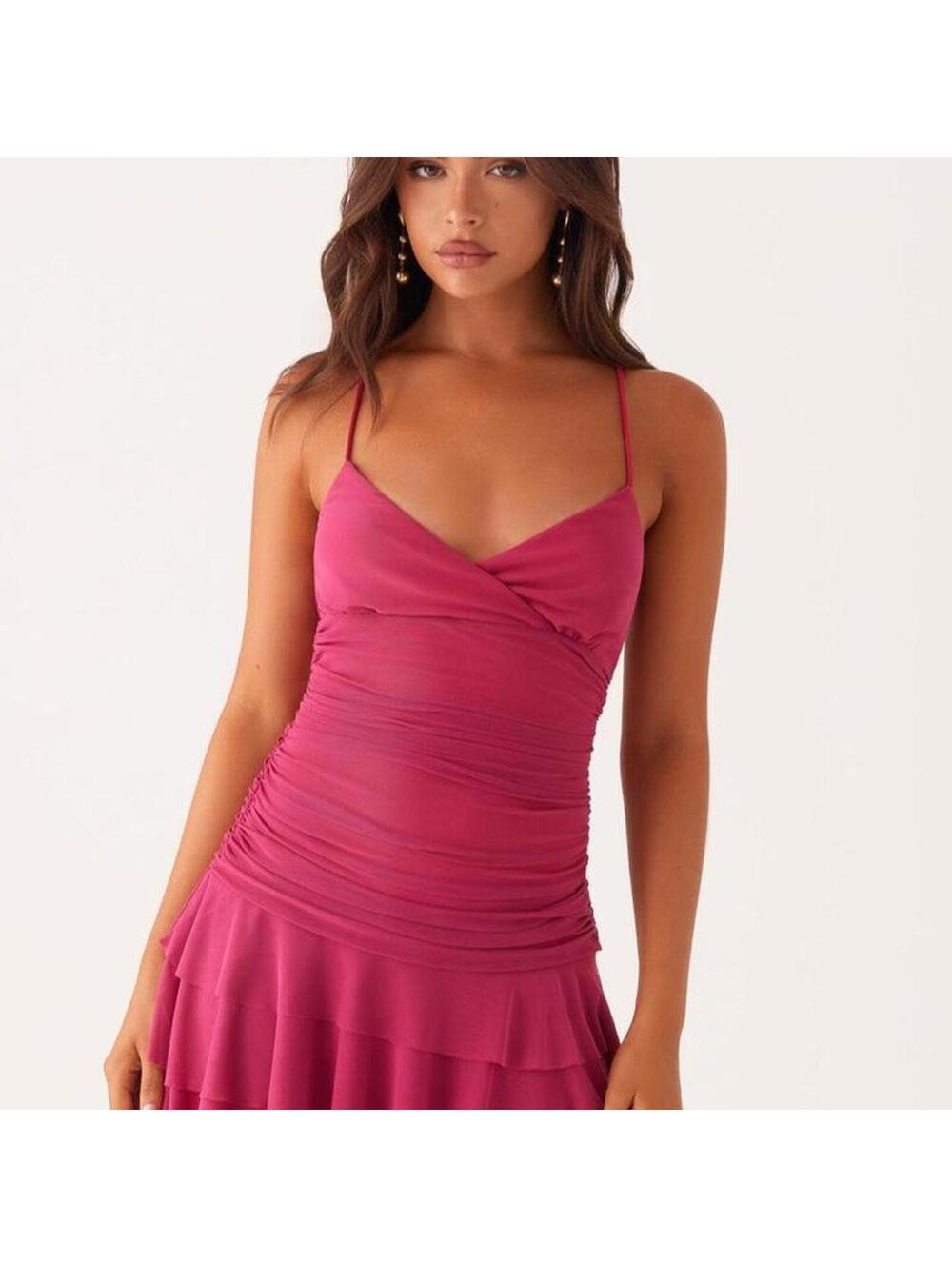 Emily Mini Dress - Fuchsia  Ruffle Party Dress